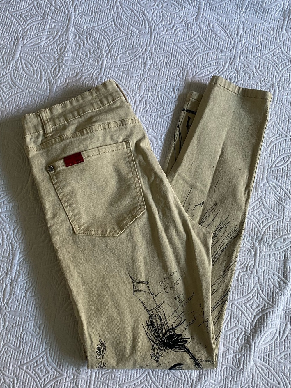 John Richmond Light Beige Chino Pants with Black Print